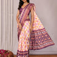 Janasya White & Purple Chanderi Silk Ikkat Printed Saree | Swadesiicart