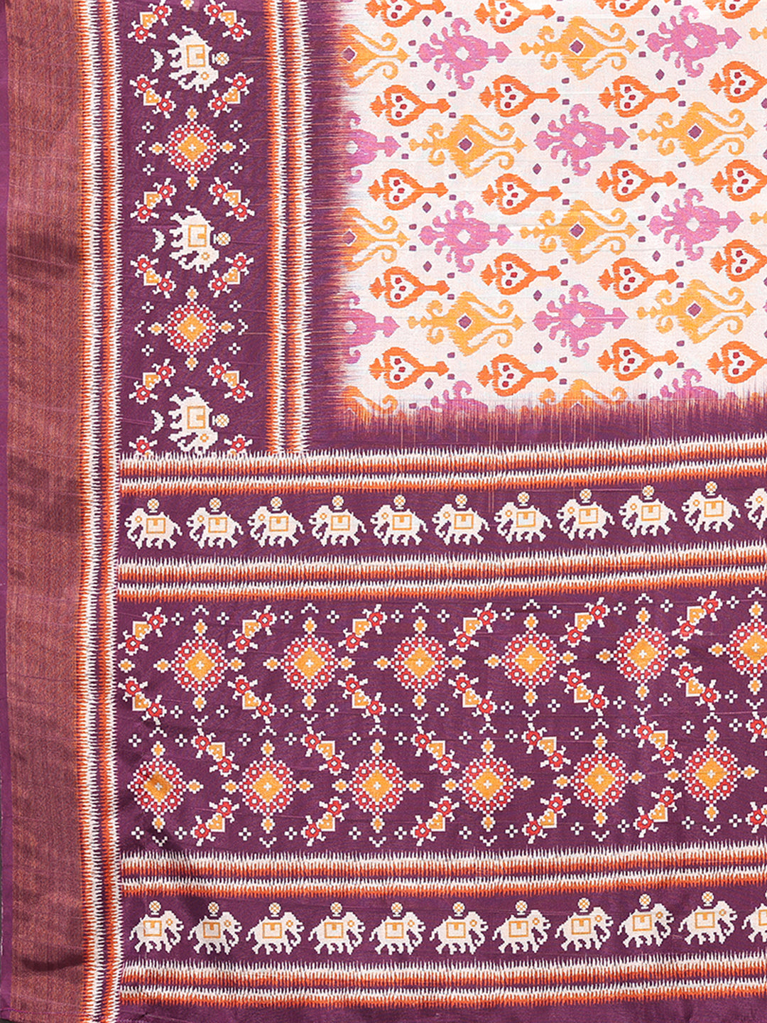 Janasya White & Purple Chanderi Silk Ikkat Printed Saree | Swadesiicart