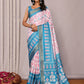 Janasya Blue Chanderi Silk Ikkat Printed Saree | Swadesiicart