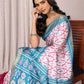 Janasya Blue Chanderi Silk Ikkat Printed Saree | Swadesiicart