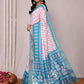 Janasya Blue Chanderi Silk Ikkat Printed Saree | Swadesiicart