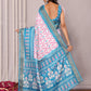Janasya Blue Chanderi Silk Ikkat Printed Saree | Swadesiicart