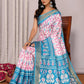 Janasya Blue Chanderi Silk Ikkat Printed Saree | Swadesiicart