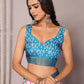Janasya Blue Chanderi Silk Ikkat Printed Saree | Swadesiicart
