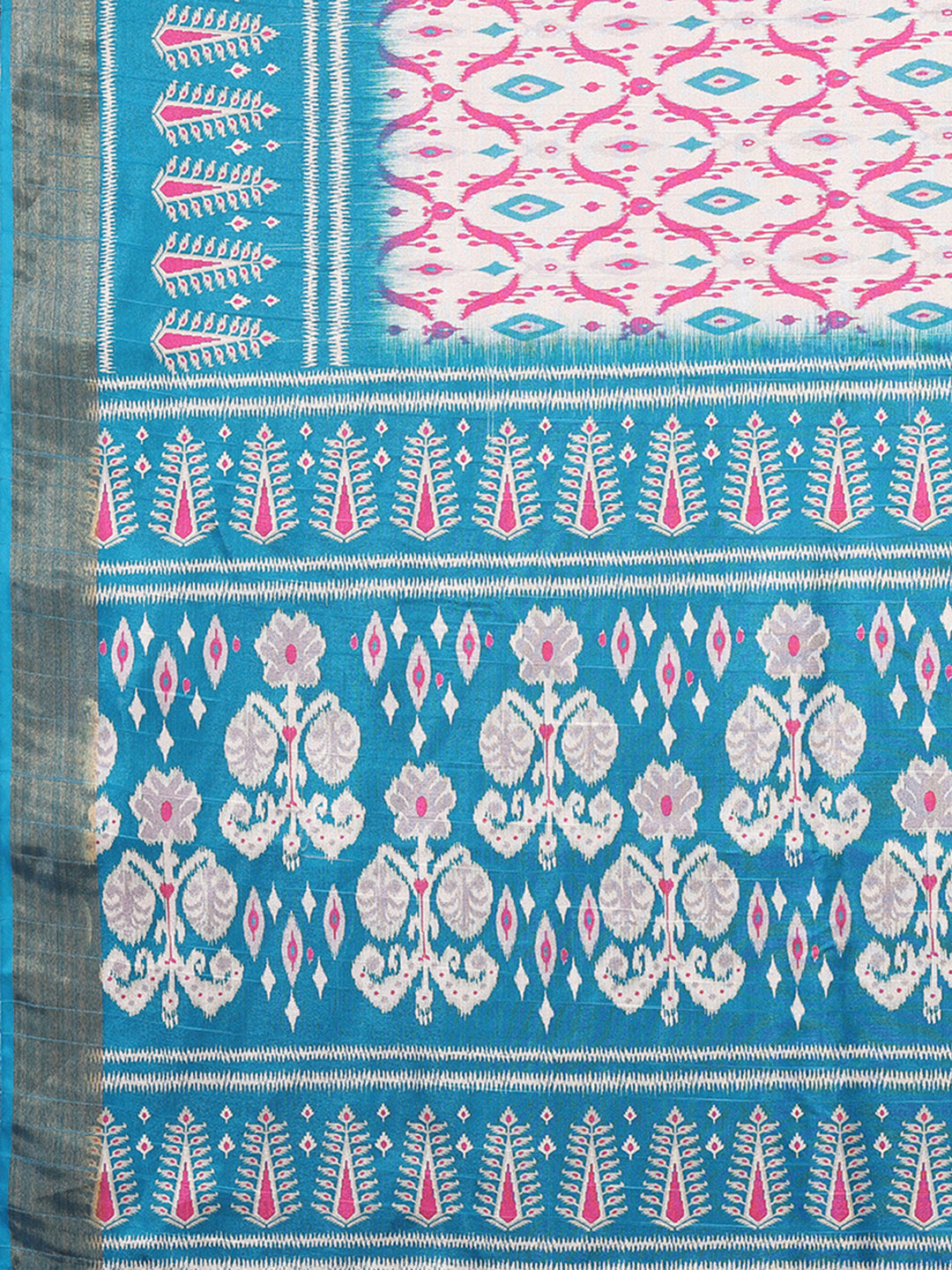 Janasya Blue Chanderi Silk Ikkat Printed Saree | Swadesiicart