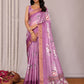 Janasya Purple Chanderi Silk Floral Printed Saree | Swadesiicart