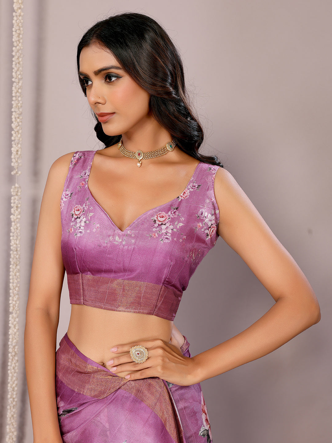 Janasya Purple Chanderi Silk Floral Printed Saree | Swadesiicart