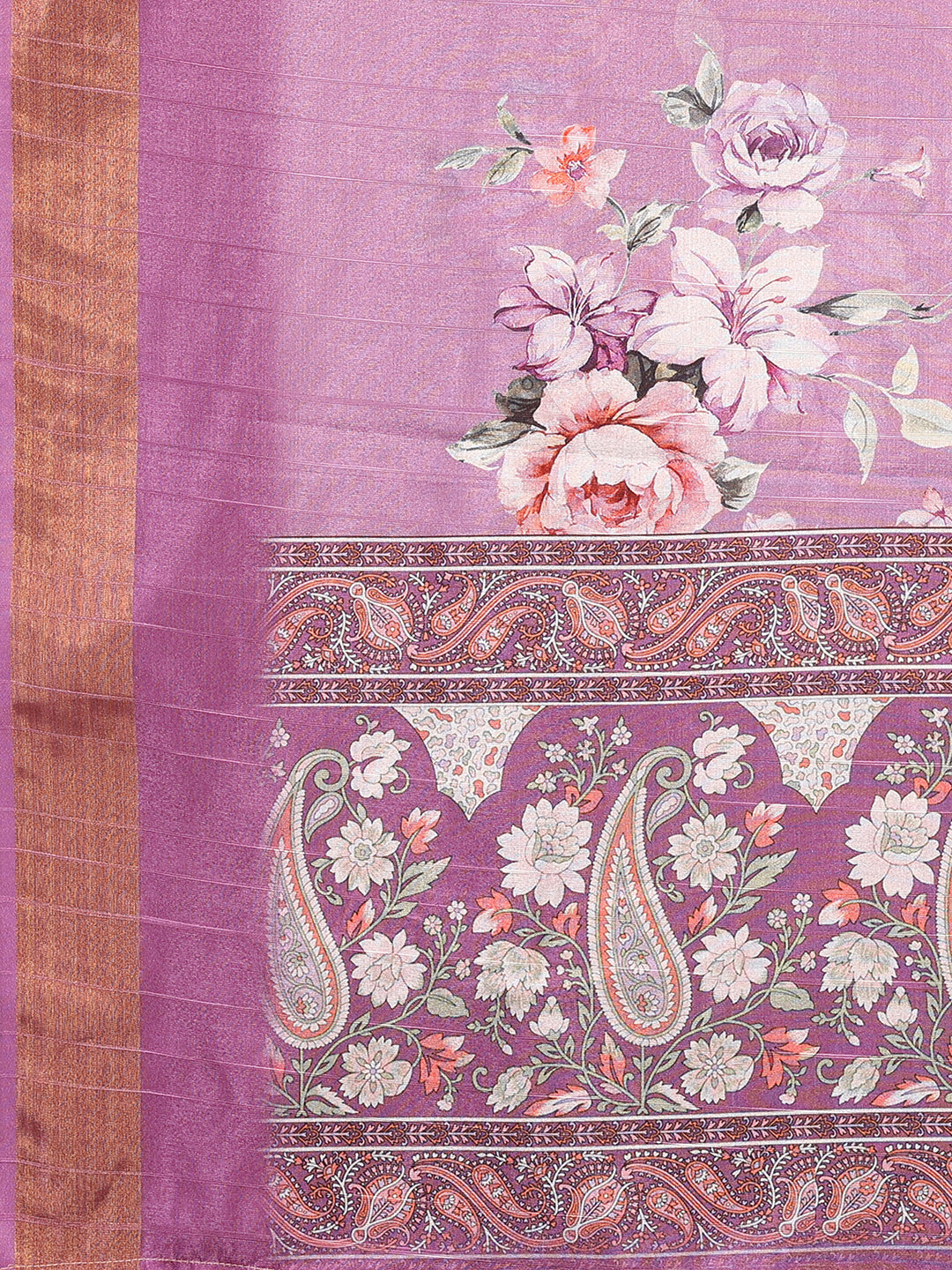 Janasya Purple Chanderi Silk Floral Printed Saree | Swadesiicart