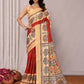 Janasya Maroon Chanderi Silk Ethnic Print Printed Saree | Swadesiicart