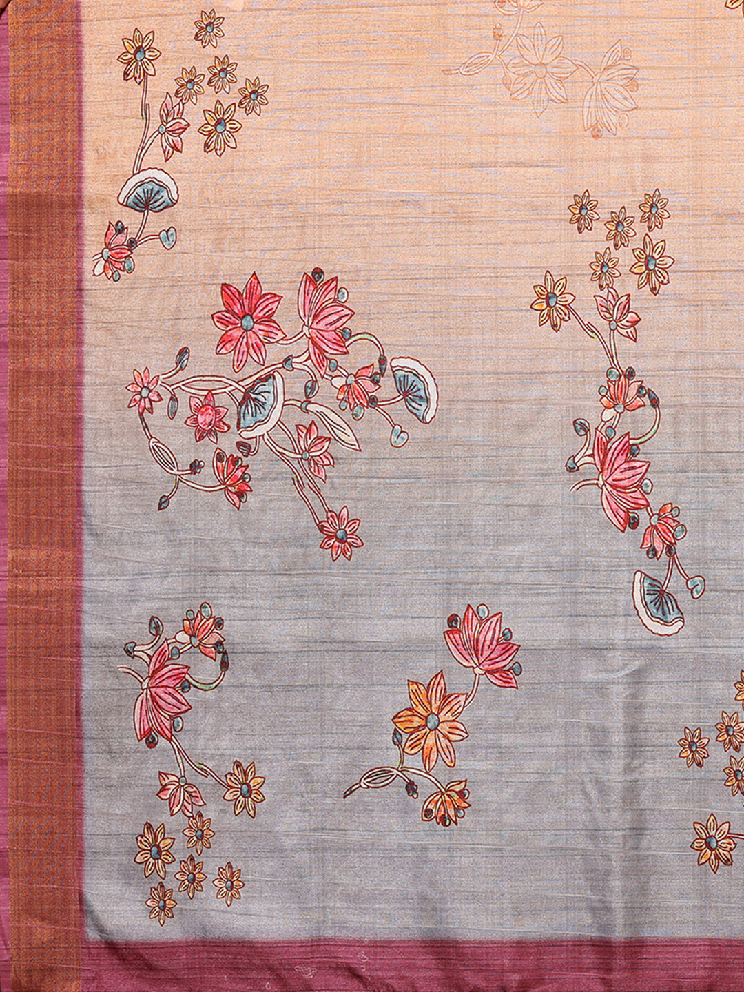 Janasya Beige Chanderi Silk Floral Printed Saree | Swadesiicart