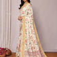 Janasya Cream Chanderi Silk Floral Printed Saree | Swadesiicart