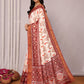 Janasya Cream Chanderi Silk Ikkat Printed Saree | Swadesiicart