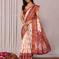 Janasya Cream Chanderi Silk Ikkat Printed Saree | Swadesiicart
