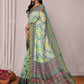 Janasya Green Chanderi Silk Chevron Printed Saree | Swadesiicart
