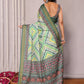 Janasya Green Chanderi Silk Chevron Printed Saree | Swadesiicart