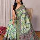Janasya Green Chanderi Silk Chevron Printed Saree | Swadesiicart