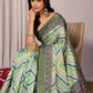 Janasya Green Chanderi Silk Chevron Printed Saree | Swadesiicart