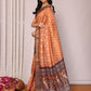 Janasya Orange Chanderi Silk Ikkat Printed Saree | Swadesiicart