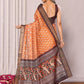 Janasya Orange Chanderi Silk Ikkat Printed Saree | Swadesiicart