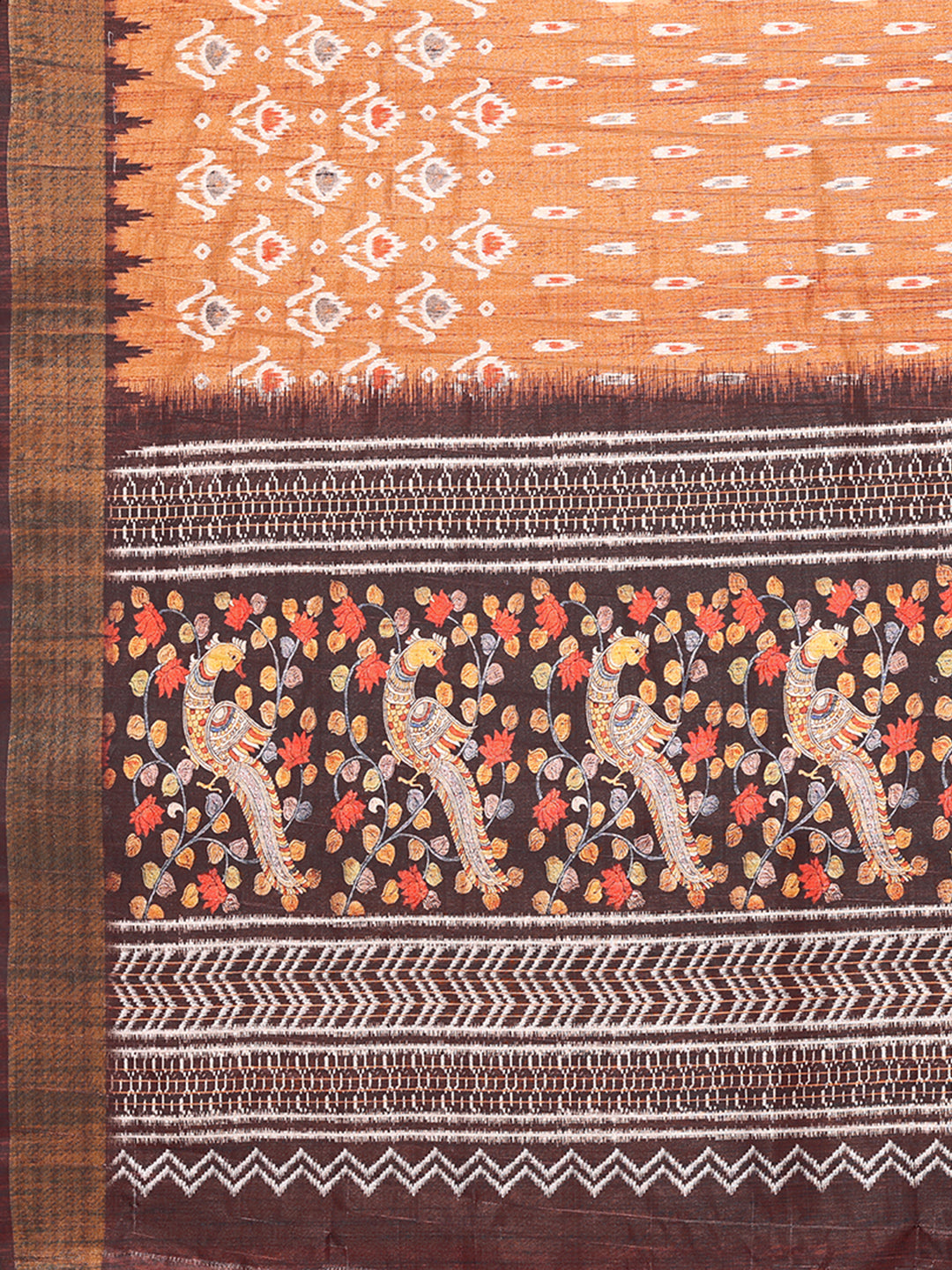 Janasya Orange Chanderi Silk Ikkat Printed Saree | Swadesiicart
