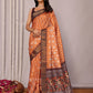 Janasya Orange Chanderi Silk Ikkat Printed Saree | Swadesiicart