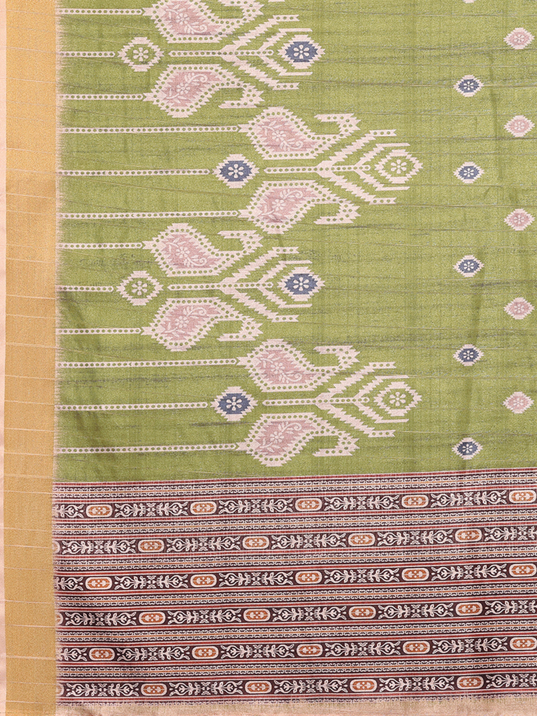 Janasya Green Chanderi Silk Ikkat Printed Saree | Swadesiicart