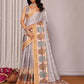 Janasya Beige Chanderi Silk Ethnic Print Printed Saree | Swadesiicart
