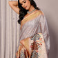 Janasya Beige Chanderi Silk Ethnic Print Printed Saree | Swadesiicart
