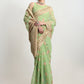 Janasya Green Linen Blend Geometric Jacquard Saree | Swadesiicart