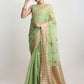 Janasya Green Linen Blend Geometric Jacquard Saree | Swadesiicart