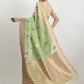 Janasya Green Linen Blend Geometric Jacquard Saree | Swadesiicart