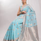 Janasya Sky Blue Linen Blend Geometric Jacquard Saree | Swadesiicart