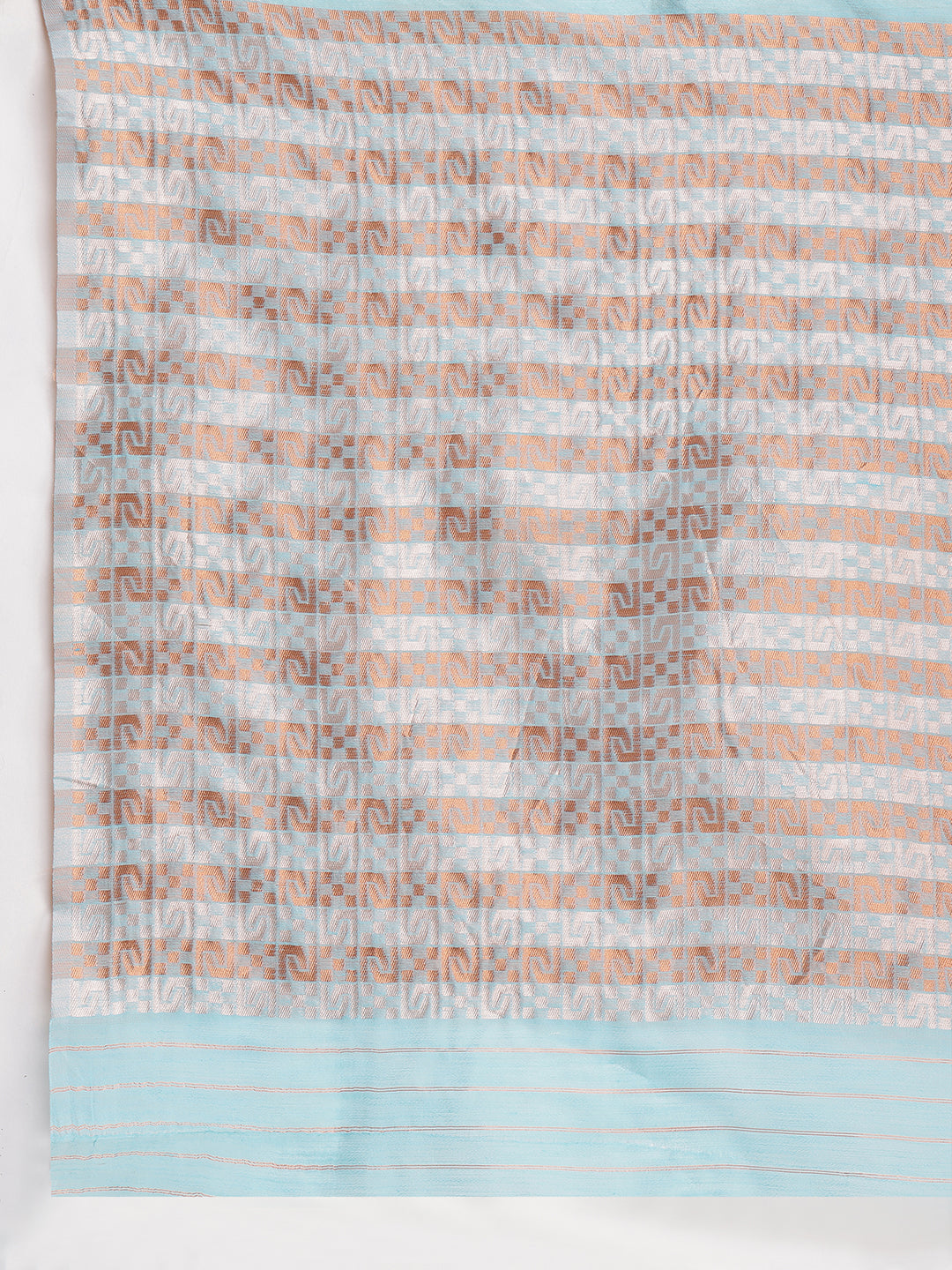 Janasya Sky Blue Linen Blend Geometric Jacquard Saree | Swadesiicart