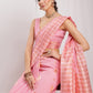 Janasya Pink Linen Blend Geometric Jacquard Saree | Swadesiicart