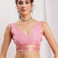 Janasya Pink Linen Blend Geometric Jacquard Saree | Swadesiicart