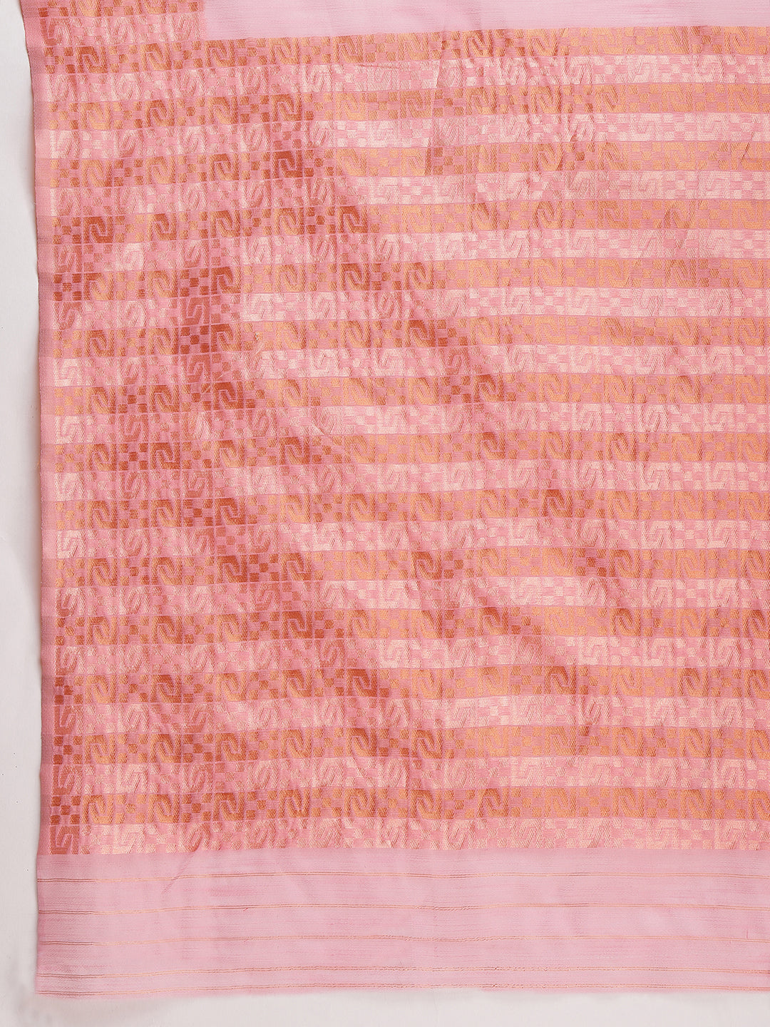 Janasya Pink Linen Blend Geometric Jacquard Saree | Swadesiicart