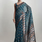 Janasya Teal Blue Linen Blend Floral Jacquard Saree | Swadesiicart