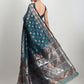 Janasya Teal Blue Linen Blend Floral Jacquard Saree | Swadesiicart