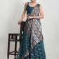 Janasya Teal Blue Linen Blend Floral Jacquard Saree | Swadesiicart