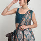 Janasya Teal Blue Linen Blend Floral Jacquard Saree | Swadesiicart
