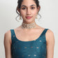 Janasya Teal Blue Linen Blend Floral Jacquard Saree | Swadesiicart