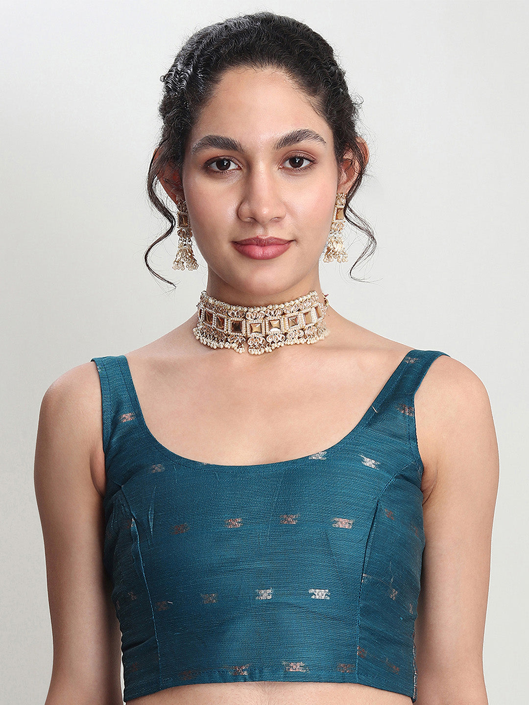 Janasya Teal Blue Linen Blend Floral Jacquard Saree | Swadesiicart