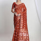 Janasya Rust Linen Blend Floral Jacquard Saree | Swadesiicart