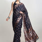 Janasya Indigo Linen Blend Floral Jacquard Saree | Swadesiicart