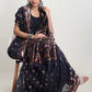 Janasya Indigo Linen Blend Floral Jacquard Saree | Swadesiicart