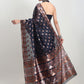 Janasya Indigo Linen Blend Floral Jacquard Saree | Swadesiicart