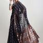 Janasya Indigo Linen Blend Floral Jacquard Saree | Swadesiicart