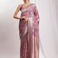 Janasya Mauve Linen Blend Floral Jacquard Saree | Swadesiicart