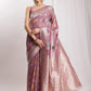 Janasya Mauve Linen Blend Floral Jacquard Saree | Swadesiicart