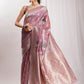 Janasya Mauve Linen Blend Floral Jacquard Saree | Swadesiicart